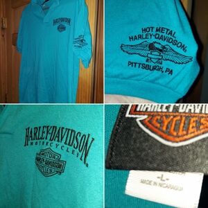 Harley-Davidson Teal Polo Shirt  Hot Metal Harley Pittsburgh PA Large Womens